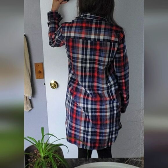 Universal Thread S Long-Sleeved Blue & Red Plaid Button-Down Flannel ShirtDress - Picture 5 of 9
